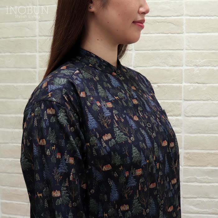 Parkes バンドカラーシャツワンピース 30ビエラ 森の中の家 ネイビー セール |  | 01