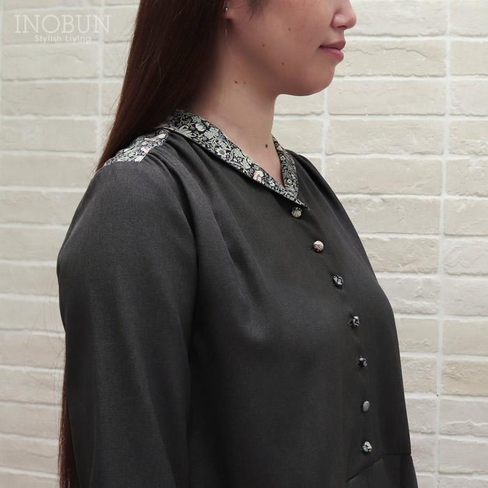 J.Sloane リバティ ショールカラーワンピース ポリエステルリノン Strawberry Thief/LE ストロベリー・シーフ Mサイズ LIBERTY グレー セール |  | 01