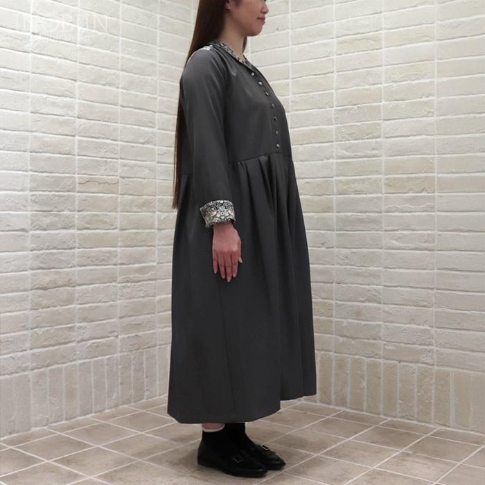 J.Sloane リバティ ショールカラーワンピース ポリエステルリノン Strawberry Thief/LE ストロベリー・シーフ Mサイズ LIBERTY グレー セール |  | 05