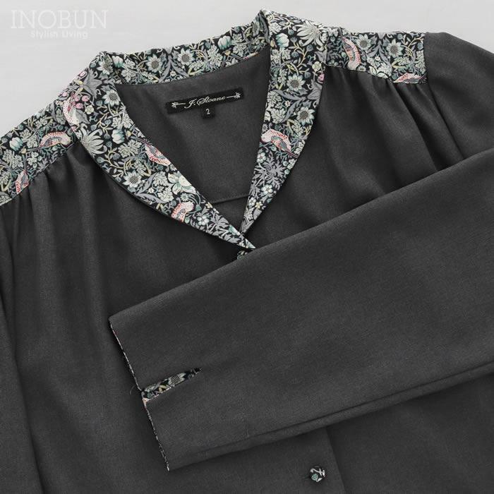 J.Sloane リバティ ショールカラーワンピース ポリエステルリノン Strawberry Thief/LE ストロベリー・シーフ Mサイズ LIBERTY グレー セール |  | 07