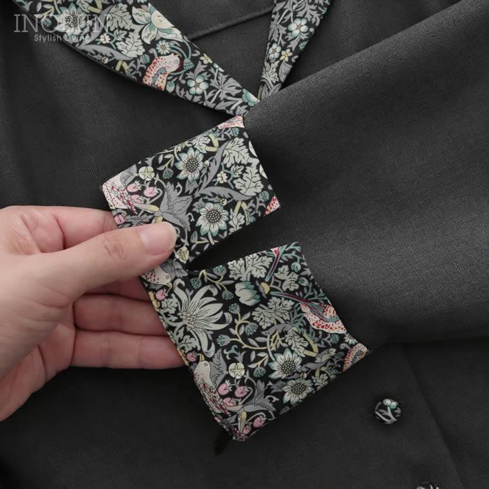 J.Sloane リバティ ショールカラーワンピース ポリエステルリノン Strawberry Thief/LE ストロベリー・シーフ Mサイズ LIBERTY グレー セール |  | 09