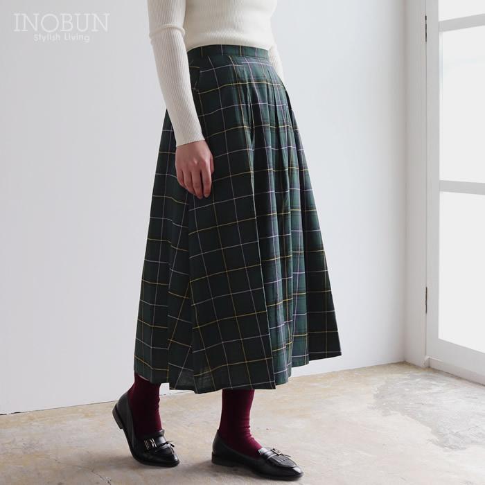 Parkes サドル釦タックスカート チェック グリーン系 セール : INOBUN