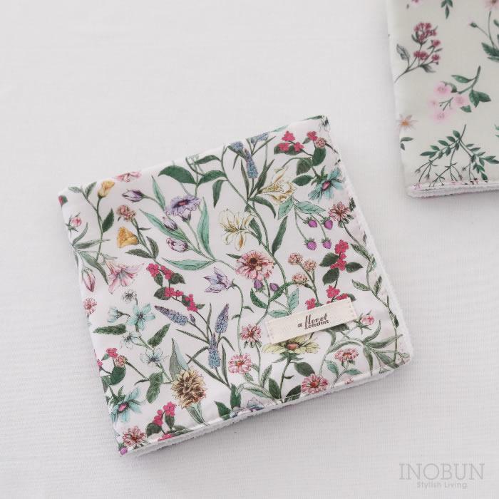 リバティ タナローン ステッチハンドタオル メグミ アイボリー フローレットロンドン ハンカチ | 