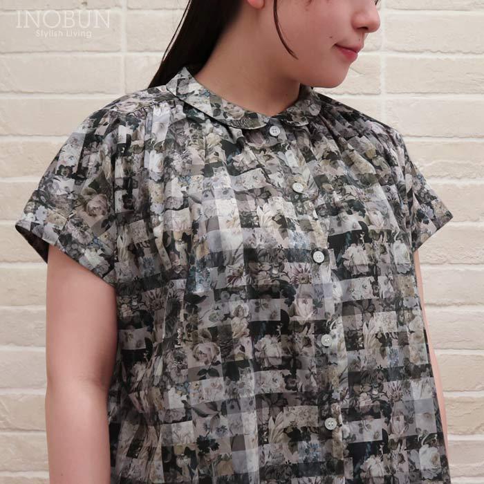 イノブン別注 Vent d'ouest LIBERTY コンパクト衿 ギャザーブラウス Archive Gingham | 