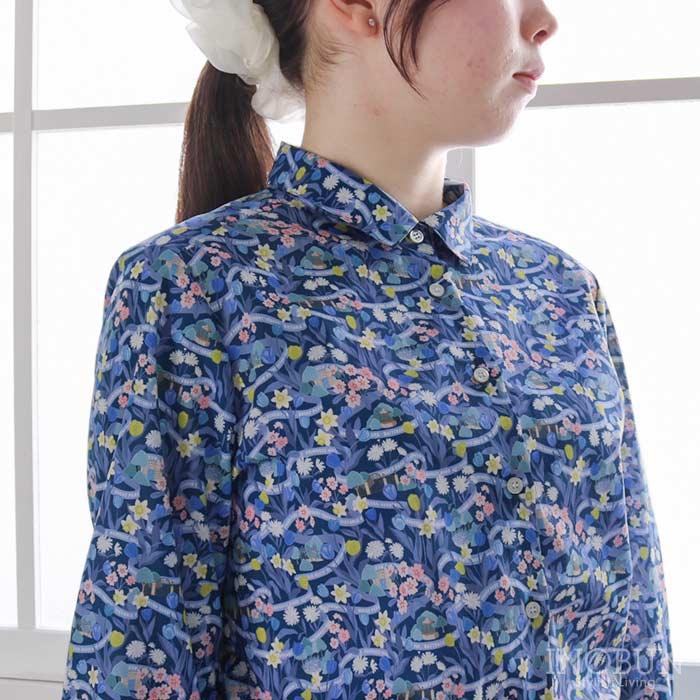 Parkes リバティ 角衿レギュラーシャツ ブラウス Mサイズ 7分袖 PARK POSY/25DU パーク・ポージー LIBERTY パークス |  | 01