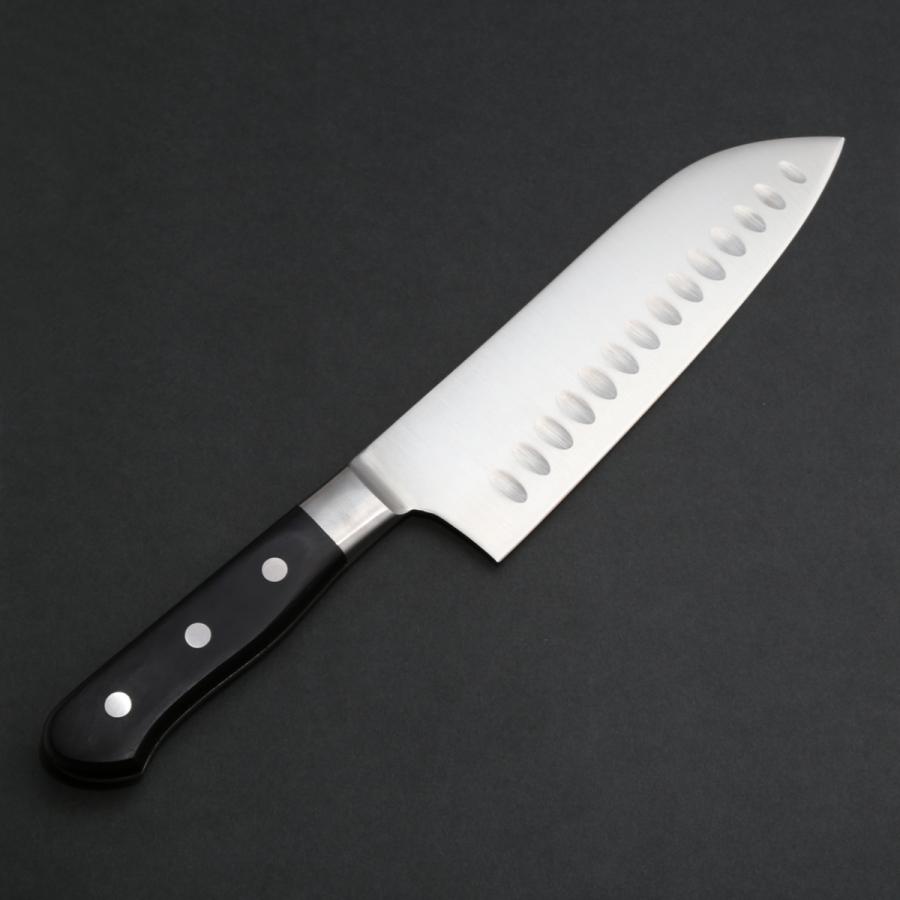 口金サーモン三徳包丁 右利き 左利き 両利き用 ディンプル加工 ツバ