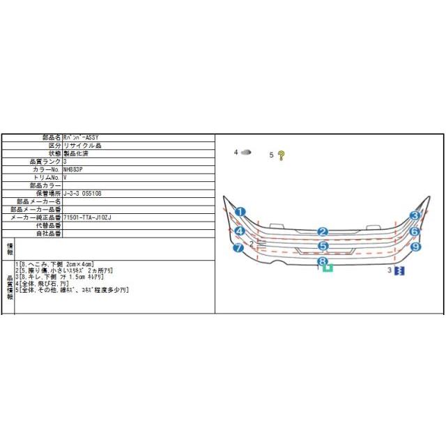 Ｎ−ＢＯＸ DBA-JF3 リアバンパー　後ろバンパー　 カスタム G Lターボ ホンダセンシング S07BT NH883P    71501-TTA-J10ZJ｜inoguchikaitai0423｜10