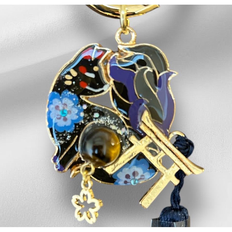 No,71 御天狐守り 黒 キツネのお守り 天然石・タイガーアイ付き