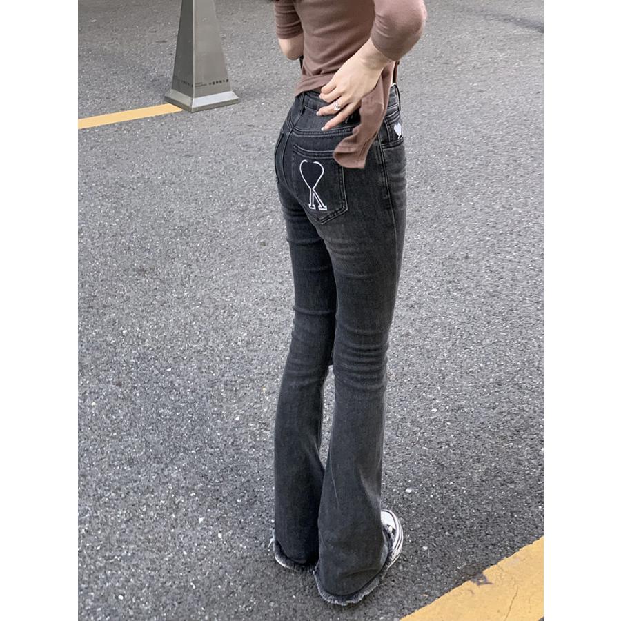 付与 デニムパンツ ブーツカット レディース フレア ロング丈 ストレッチ ハイウェスト ハット柄 ファッション コーデ ボトムス お洒落 オールシーズン Simbcity Net