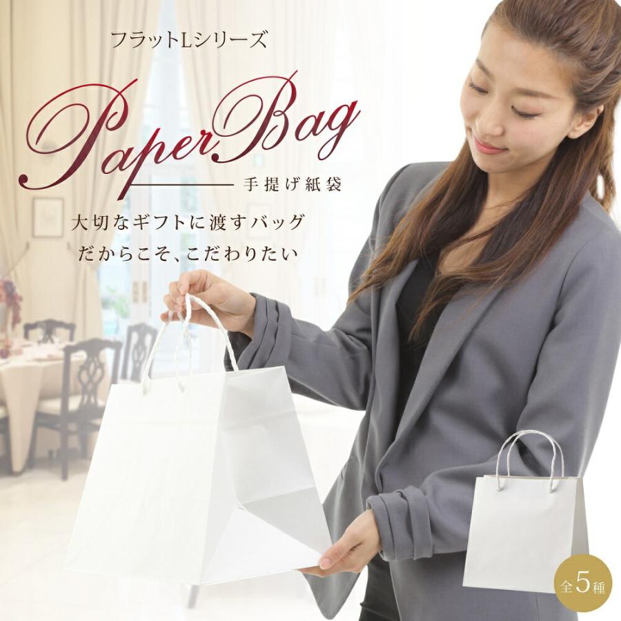 紙袋 マチ広 L-26 フラット 10枚 100枚 500枚 260×160×200 手提げ ペーパバッグ 白 無地 ラッピング ギフト おしゃれの画像