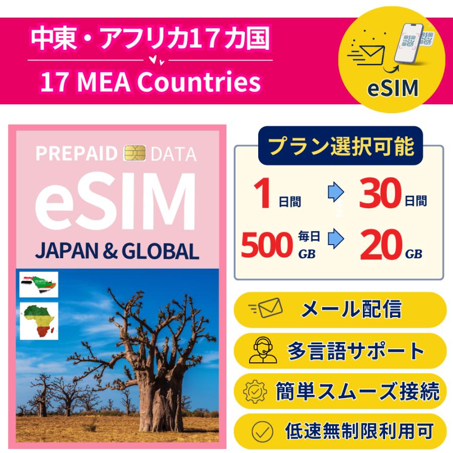 [中東 eSIM] データ専用 プリペイド 最短即日メール配信 容量 日数選択可 低速無制限付 日本語サポート 利用期限なし 実店舗販売（Yahoo!・イン・プラス株式会社）