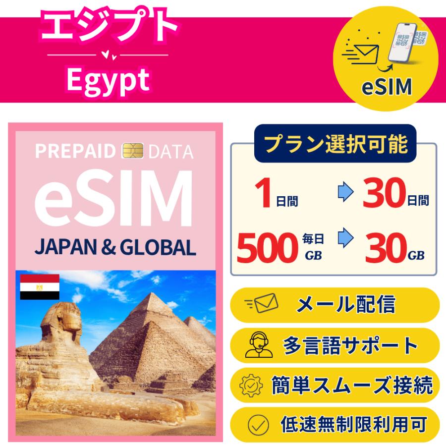 エジプト eSIM 1日から 毎日500MB-30GB 簡単設定 最短即日発行 パスポート不要 送料無料 サポート充実 一時帰国 留学 短期 出張  追加購入 無制限 Egypt SIM : イン・プラス株式会社 - 通販 - Yahoo!ショッピング