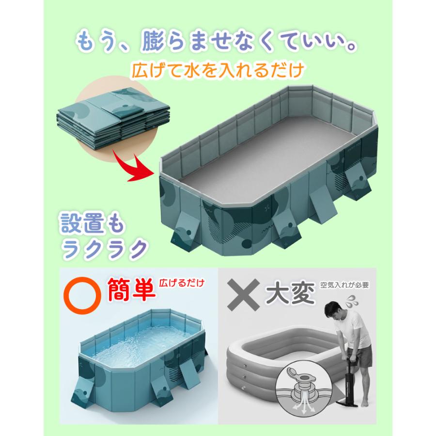 折りたたみプール 空気入れ不要 家庭用プール 大型 子供用 ファミリープール 水遊び 庭 ベランダ 屋外 室内 収納簡単 排水口付き 折り畳み式 グレー ネイビーの画像