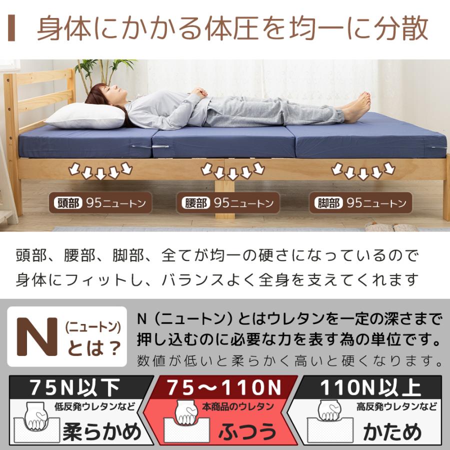 マットレス 敷布団 シングル 三つ折り 厚み 10cm ネイビー ブラウン