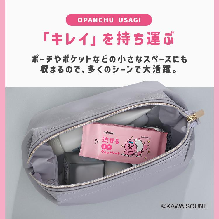 ミニウェットティッシュポーチ　ジョリーフルール　ネコウサギ　グレーピンク IRIS OHYAMA（アイリスオーヤマ） ウェットティッシュ 携帯 流せる 48