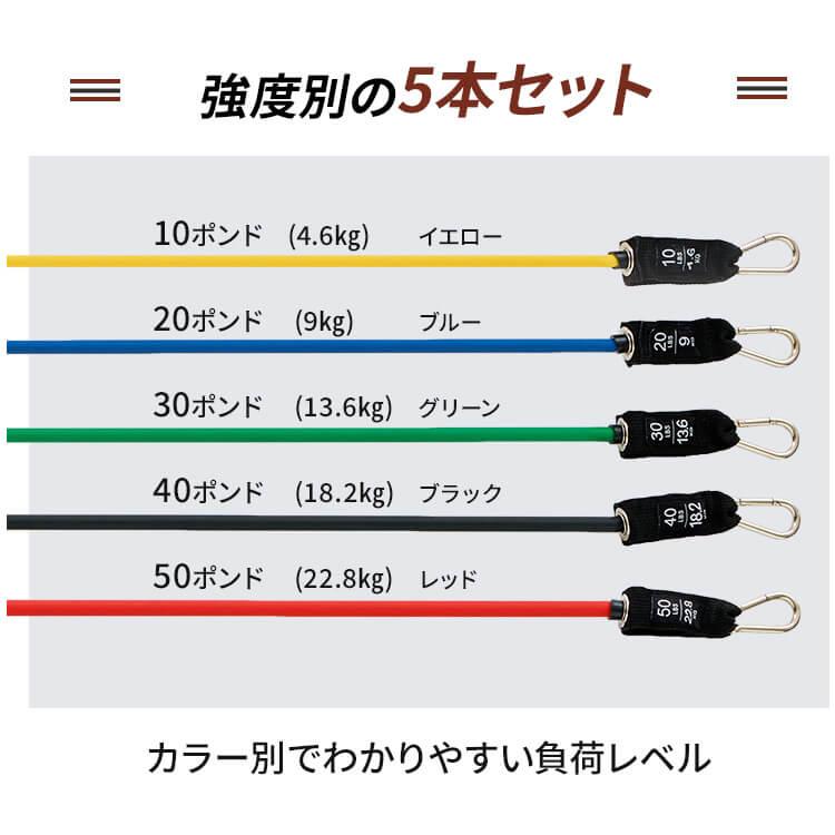 トレーニングチューブ5本 5本セット エクササイズバンド ゴムバンド