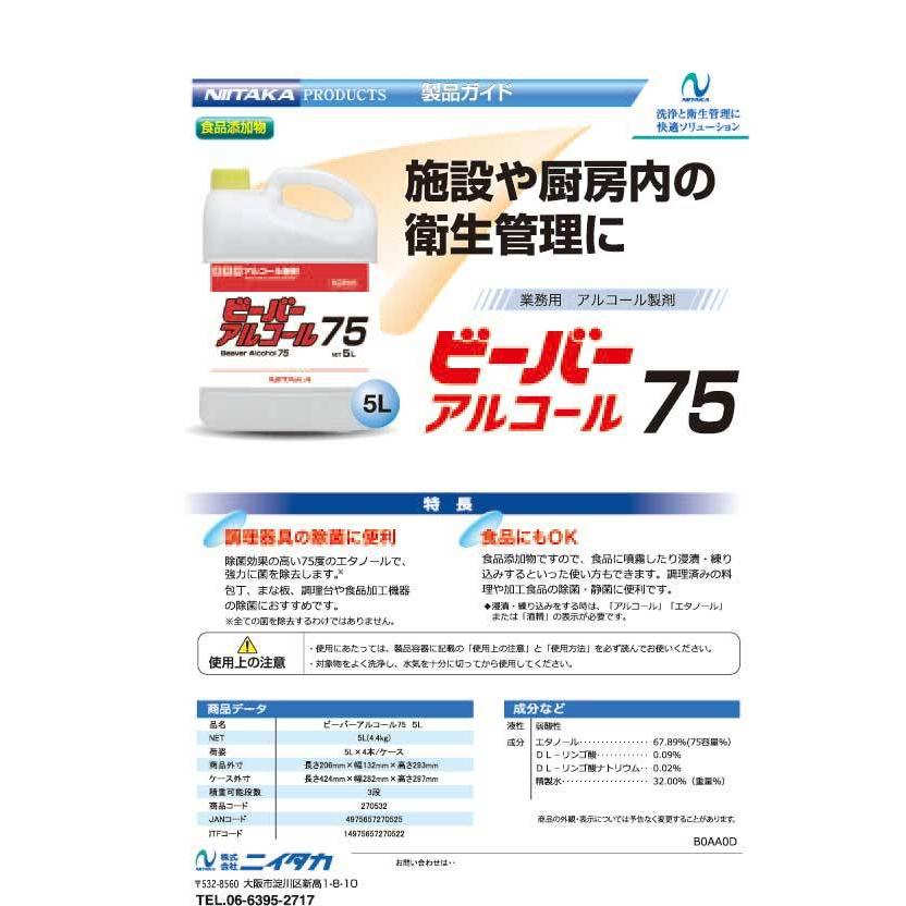ニイタカ ビーバーアルコール75 5リットル×4本/1ケース 送料無料