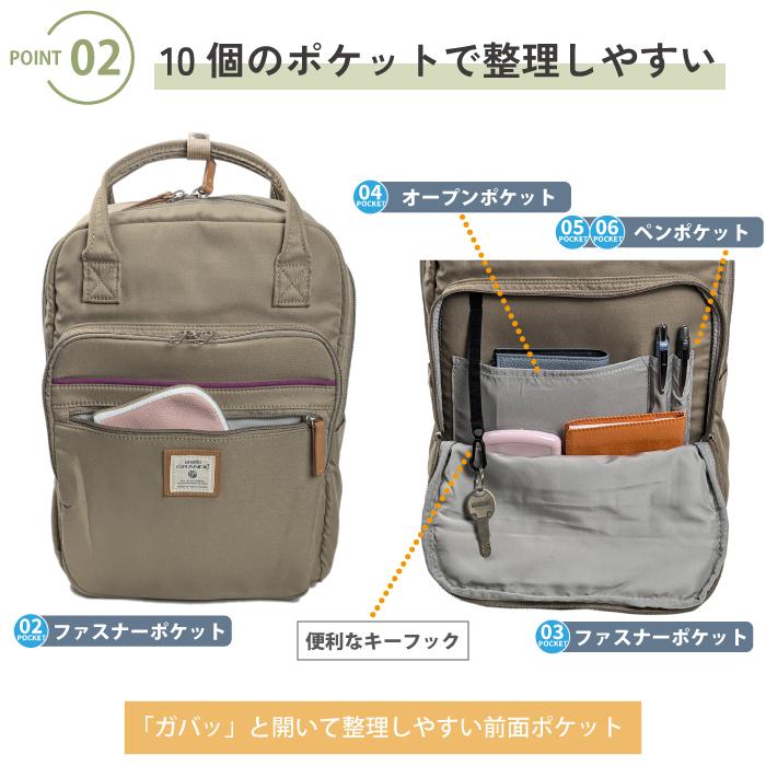 リュック アネロ レディース 大容量 軽量 20L 通勤 通学 A4 PC収納 15.4インチ スクエア おしゃれ かわいい バイカラー ママリュック anello グランデ シナモン | anello | 07