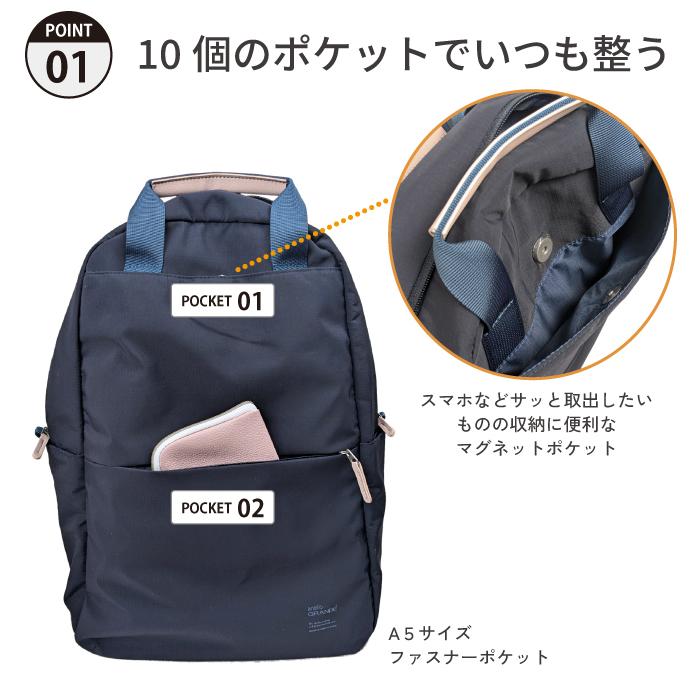 リュック レディース アネログランデ 10ポケット 大容量 軽量 撥水 A4 PC 15インチ 通勤 通学 旅行 キャリーオン ナイロン おしゃれ 大人 マザーズリュック 21L | anello GRANDE | 13