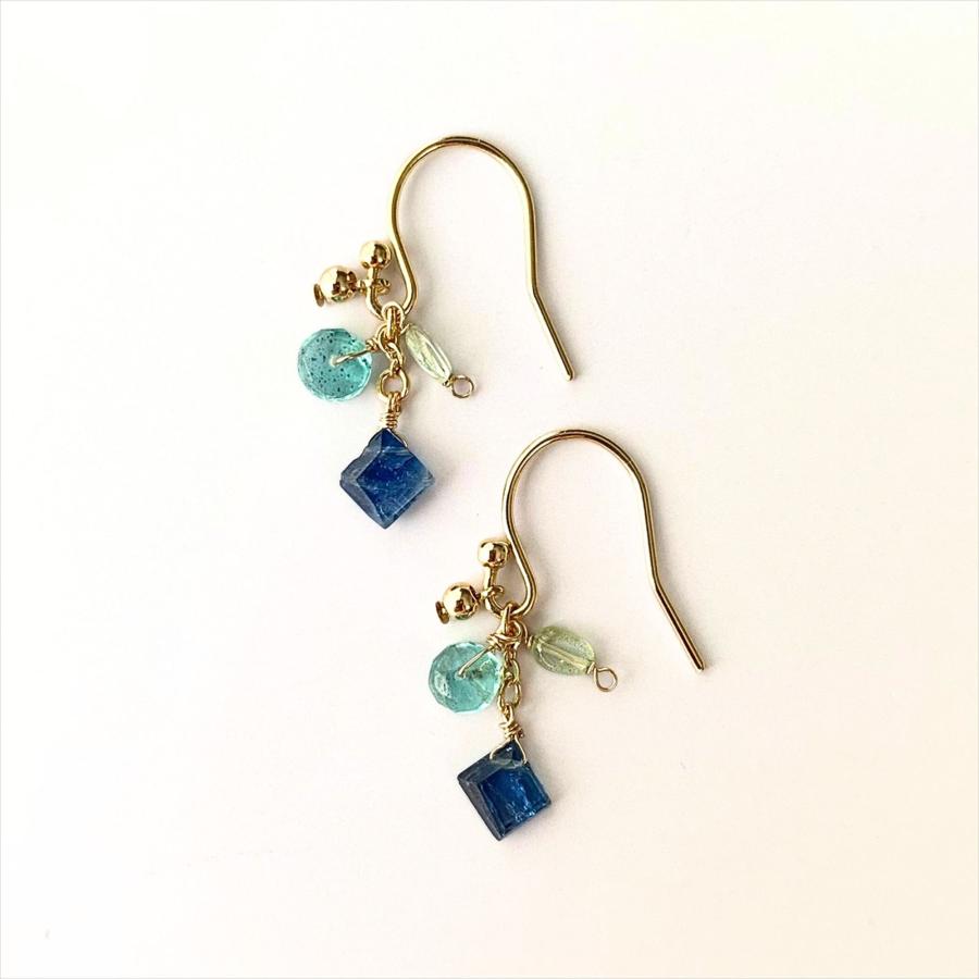 Pesca&Noce】ピアス 菱形カイヤナイト アパタイト トルマリン ピアス