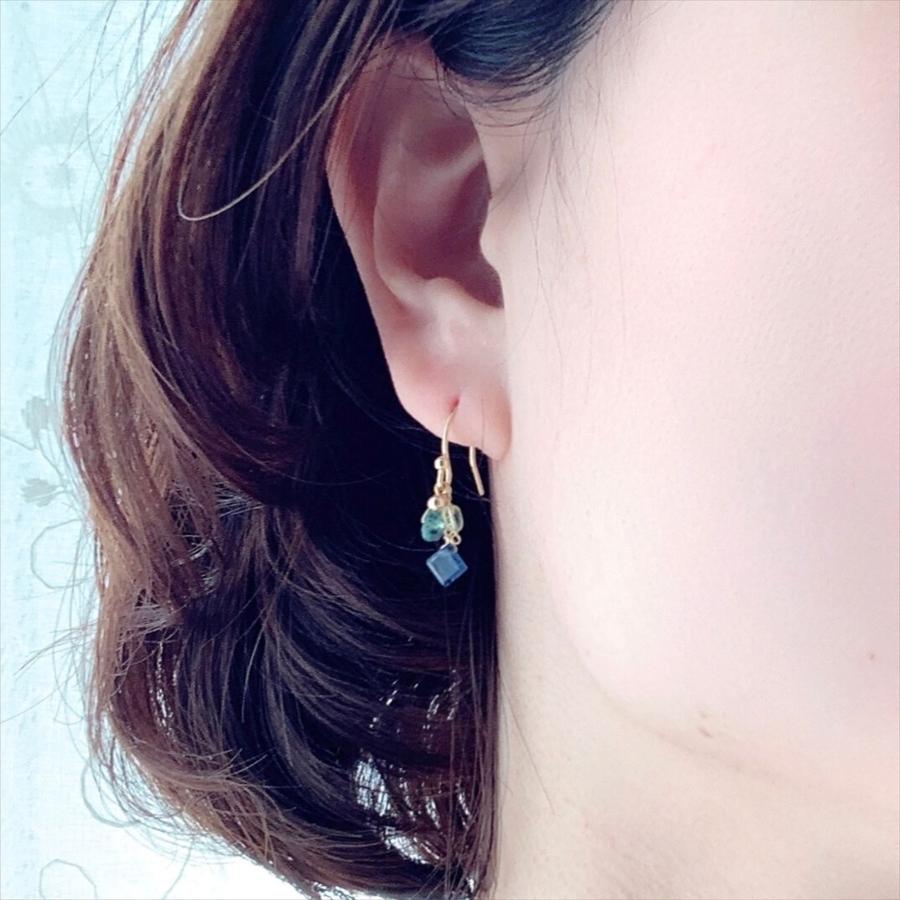 Pesca&Noce】ピアス 菱形カイヤナイト アパタイト トルマリン ピアス