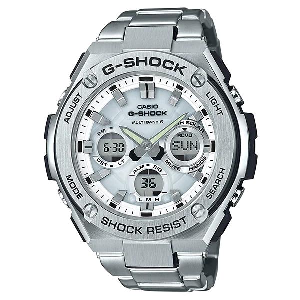 G-SHOCK Gショック G-STEEL Gスチール カシオ CASIO 電波 ソーラー アナデジ 腕時計 シルバー ホワイト ステンレスベルト GST-W110D-7AJF 国内正規モデル｜inst