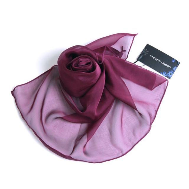 スカーフ レディース ストール シルク100% 濃赤紫 青 大判 スカーフ