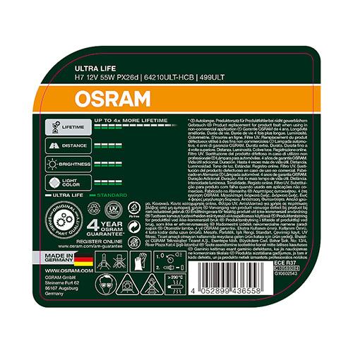 OSRAM　ドイツ製　4年保証　ECE/DOT認証取得 純正ハロゲンバルブ交換用 ULT H7バルブ　1セット（2個入）｜intec-onlineshop｜02