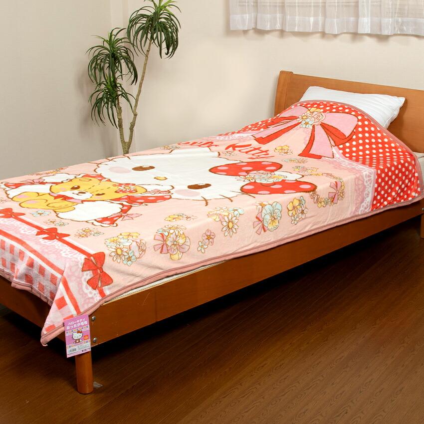 マイクロファイバー毛布 ハローキティ 水玉リボン シャイニーローズ