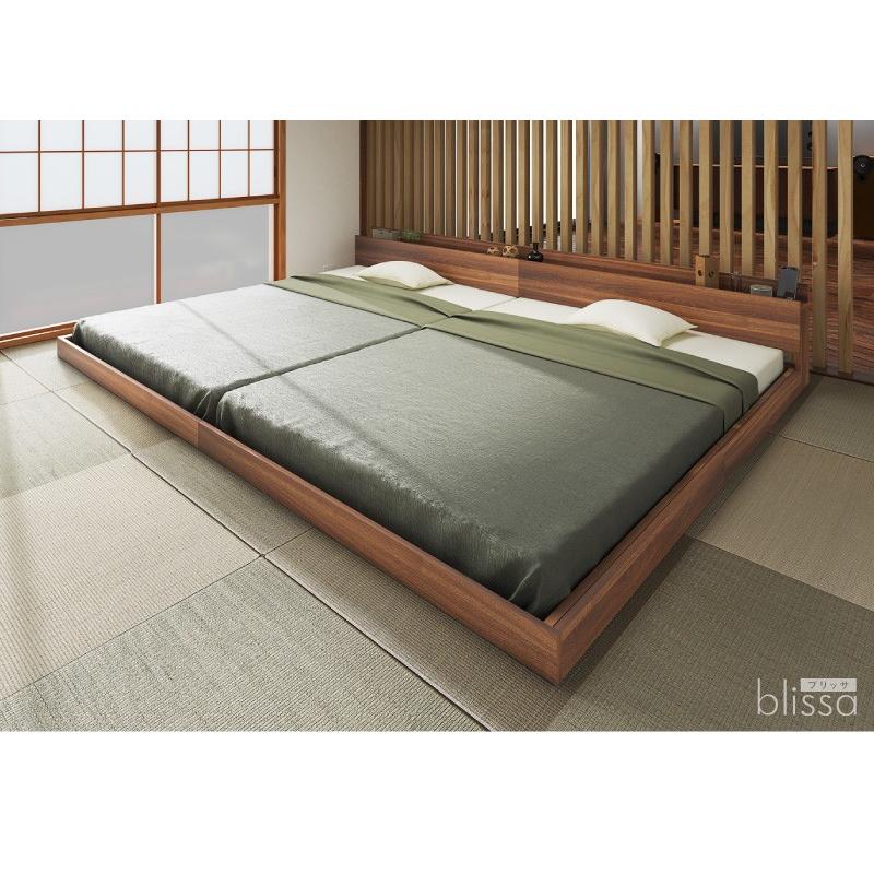 送料無料 ベッド 低床 連結 ロータイプ すのこ 木製 家族で寝られる ローベッド 棚付き ベッドフレーム マットレス付き フロア コンセント