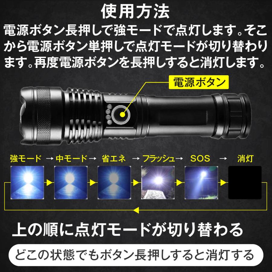 懐中電灯 led 強力 led懐中電灯 充電式 最強 防災 小型 合金材質 航空級 2023 ルーメン 高輝度 ランタン usb充電式懐中電灯 ledライト 防水 電池式｜inter-gallery-fasao｜15