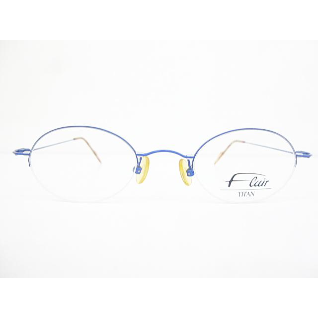 ∞ デッドストック Flair フレアー 眼鏡 100％本物 メガネフレーム TITAN Mod.432 ブルー 品質一番の 23-145 ナイロール H8 チタン 44 メタル ハーフリム