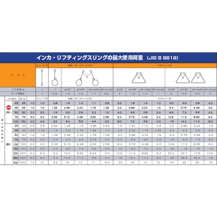 インカ　リフティングスリング　JIS　ベルトスリング　繊維スリング　4E-35×10m　吊り索　つり索　スリング