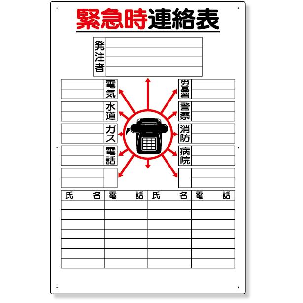 緊急時連絡表 紙 （小）（Ａ２サイズ） 工事 現場 建築 作業 看板 317-44  工事 現場 建築 作業 看板 プレート 工事中 標識 ボード 掲｜inter-shop