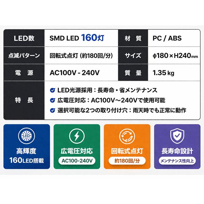 LED回転灯(100V) オレンジ 1個 kmn-bs-057 回転灯 led 警告灯