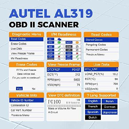 【並行輸入品】 Autel Autolink AL319 OBD2スキャナー 診断機 コードの読み取りと消去 OBD2スマートでパワフルな ...