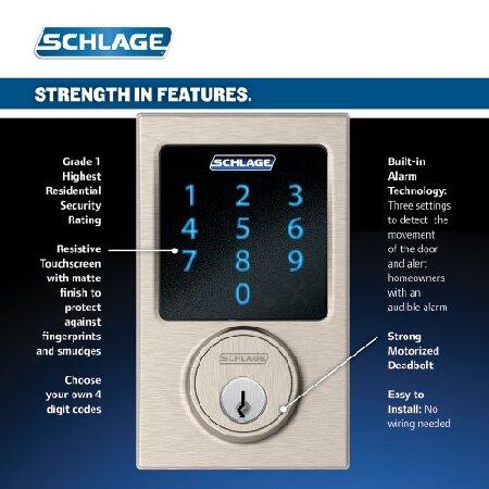 SCHLAGE　Connect　Century　内蔵アラームとハンドルセットグリップ　LAT　並行　デッドボルト　Latitude　タッチスクリーン　619　レバー、サテンニッケル、FE469NX　CEN