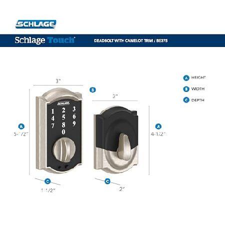 【並行輸入品】 Schlage BE375 CAM 619 タッチキャメロット デッドボルト 電子キーレスエントリーロック サテンニッケル