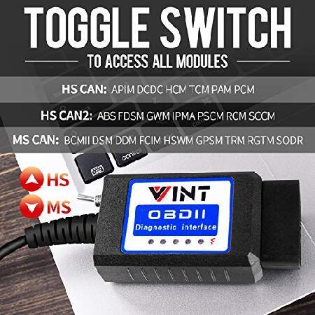 廉価版 OBD2 Adapter FORSCans VINT-TT55502 ELMconfig ELM327 Modified VINTscan for All Windows Compatible with Ford Cars F150 F250 and Light Pickup Truck Scan