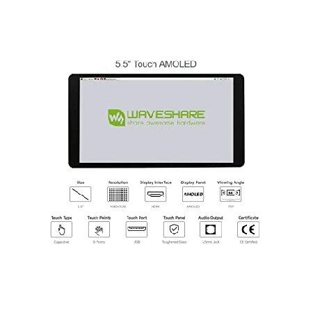 【並行輸入品】 Waveshare 5.5inch HDMI AMOLED 1920x1080 Resolution Monitor AMOLED Capacitive Touch Screen with Toughened Glass Cover Supports Multi
