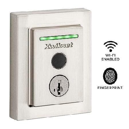 【並行輸入品】 Kwikset Halo Touch Contemporary Square Wi-Fi Fingerprint Smart Lock No Hub Required Featuring SmartKey Security in Satin Nickel (99590-_1