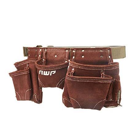 【並行輸入品】 AWP Suede Leather General Construction Tool Pouch Apron | 11-Pocket Tool Organization Work Belt | Brown | Fits Up to 50" Waist Size_2
