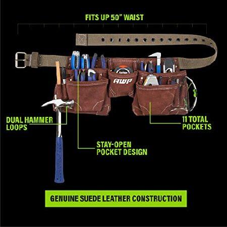 【並行輸入品】 AWP Suede Leather General Construction Tool Pouch Apron | 11-Pocket Tool Organization Work Belt | Brown | Fits Up to 50" Waist Size_4