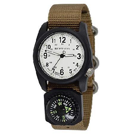Bertucci メンズ ホワイトダイヤル ブラックケース コヨーテ ナイロンバンド クォーツウォッチ ホワイト クォーツ腕時計。