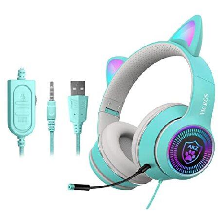 VIGROS Cat Ear Gaming Headphones Wired AUX 3.5mm LED Light, Noise Canceling Game Headphones Stereo Foldable Over-Ear Headsets with Microphone Fit Girl｜inter-trade｜02