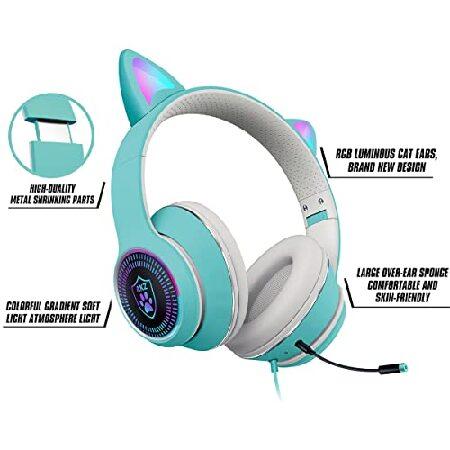 VIGROS Cat Ear Gaming Headphones Wired AUX 3.5mm LED Light, Noise Canceling Game Headphones Stereo Foldable Over-Ear Headsets with Microphone Fit Girl｜inter-trade｜03