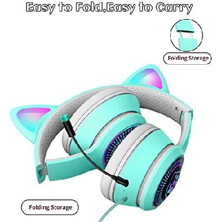 VIGROS Cat Ear Gaming Headphones Wired AUX 3.5mm LED Light, Noise Canceling Game Headphones Stereo Foldable Over-Ear Headsets with Microphone Fit Girl｜inter-trade｜05
