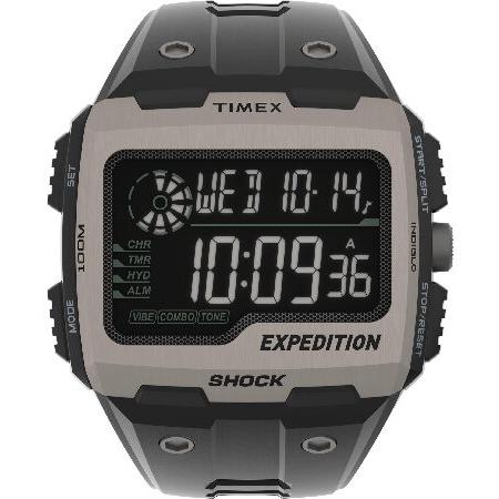 【並行輸入品】 Timex Men’s Expedition Grid Shock 50mm Quartz Resin Strap, Black, 16 Casual Watch (Model: TW4B24900VQ)