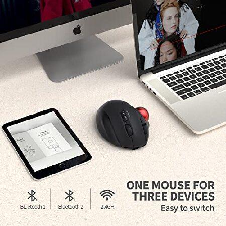 2.4G+Dual Bluetooth Wireless Trackball Mouse, KKUOD 3-Device Connection Ergonomic Mouse, Rechargeable Ergo Mouse with USB-C Port and 3 DPI, Thumb-Oper｜inter-trade｜02