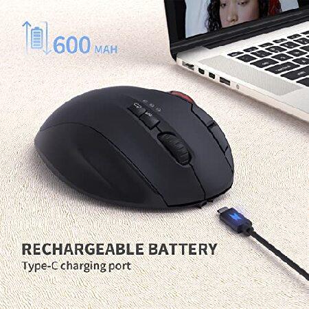 2.4G+Dual Bluetooth Wireless Trackball Mouse, KKUOD 3-Device Connection Ergonomic Mouse, Rechargeable Ergo Mouse with USB-C Port and 3 DPI, Thumb-Oper｜inter-trade｜06